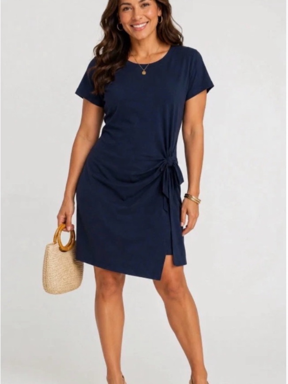 Threads 4 Thought Navy Short-Sleeve Side-Tie Midi Dress